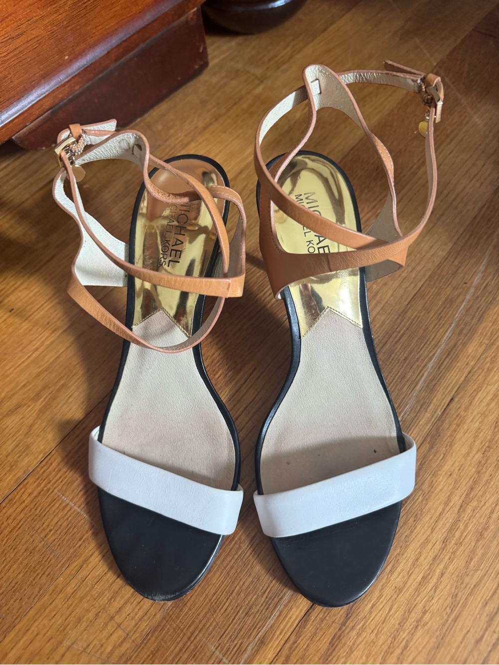 Michael Kors Black, White & Tan Strappy Ankle-Sandal